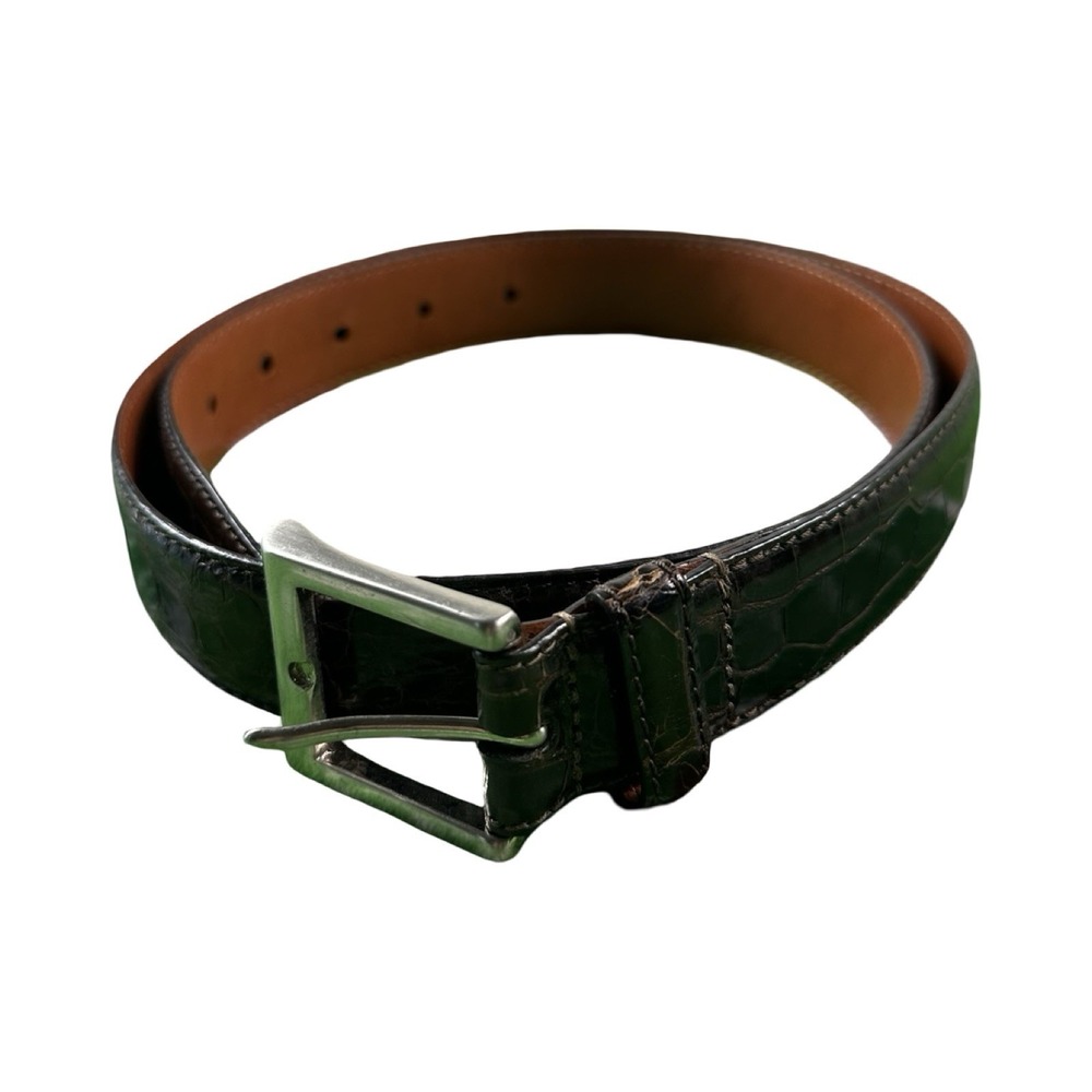 Bespoke Black Genuine American Alligator Brass Buckle Mens Belt Size 34 NWOT